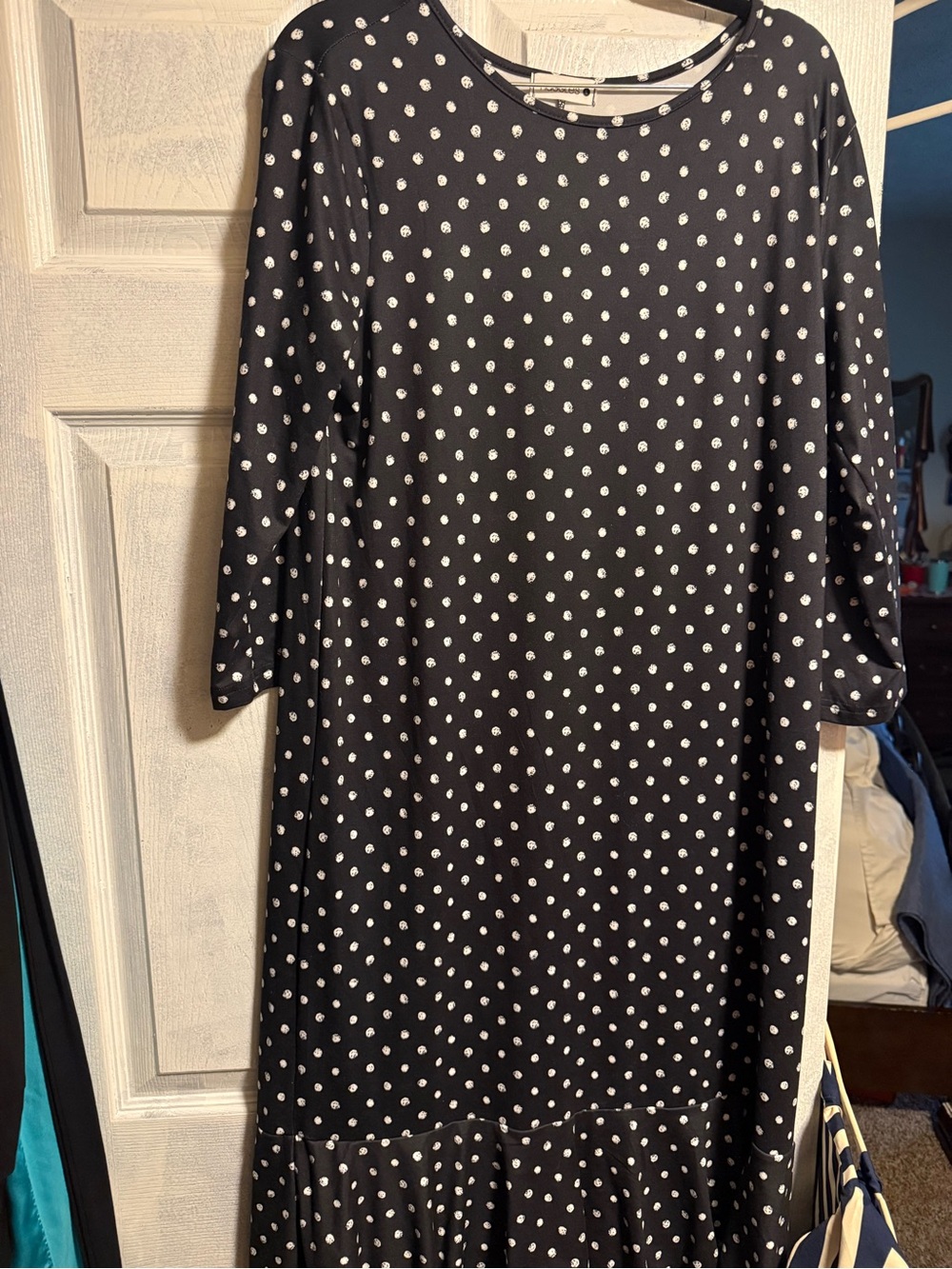 Black Polka Dot Midi Dress with Ruffle Hem